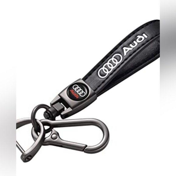 🆕 Audi Genuine Black Leather Car Keychain Key Chain Fob Ring Holder Accessory - Picture 1 of 9